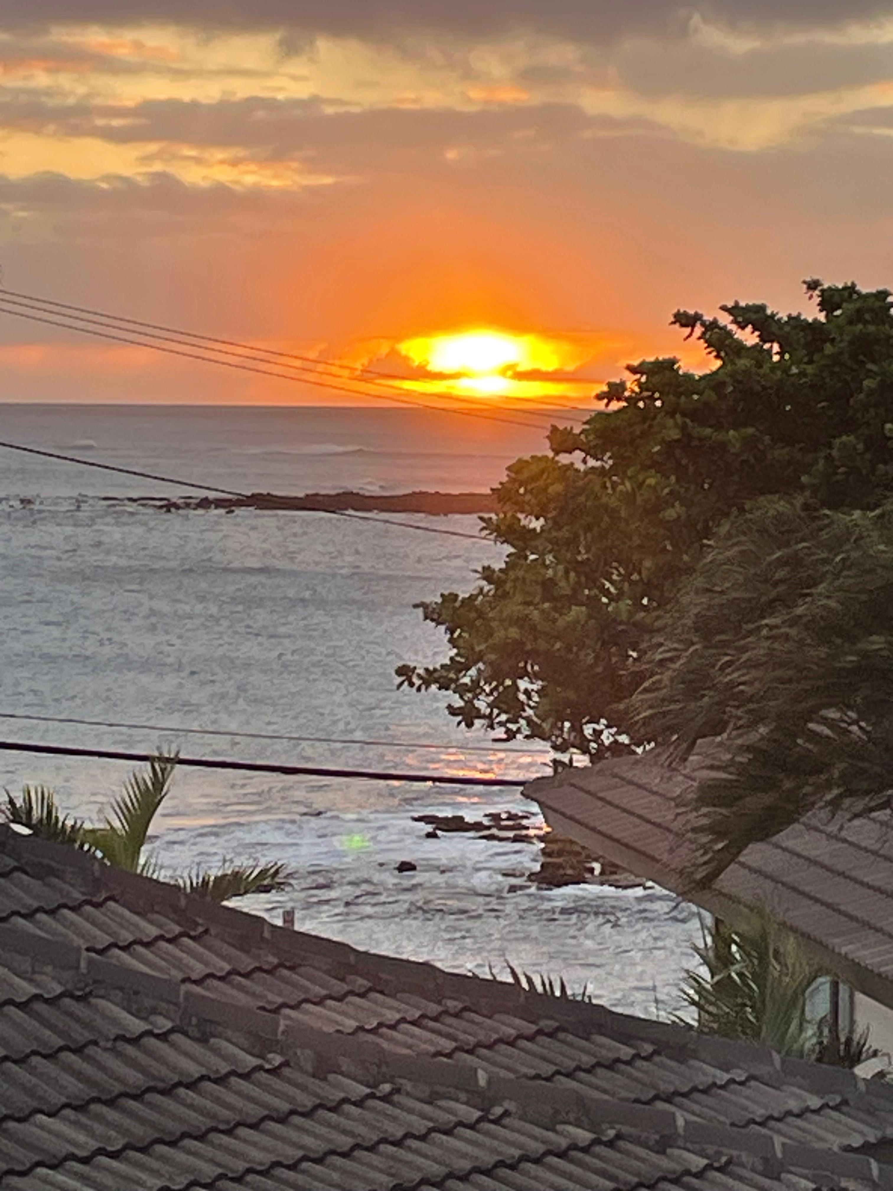 Sunset view from the upstairs balcony.