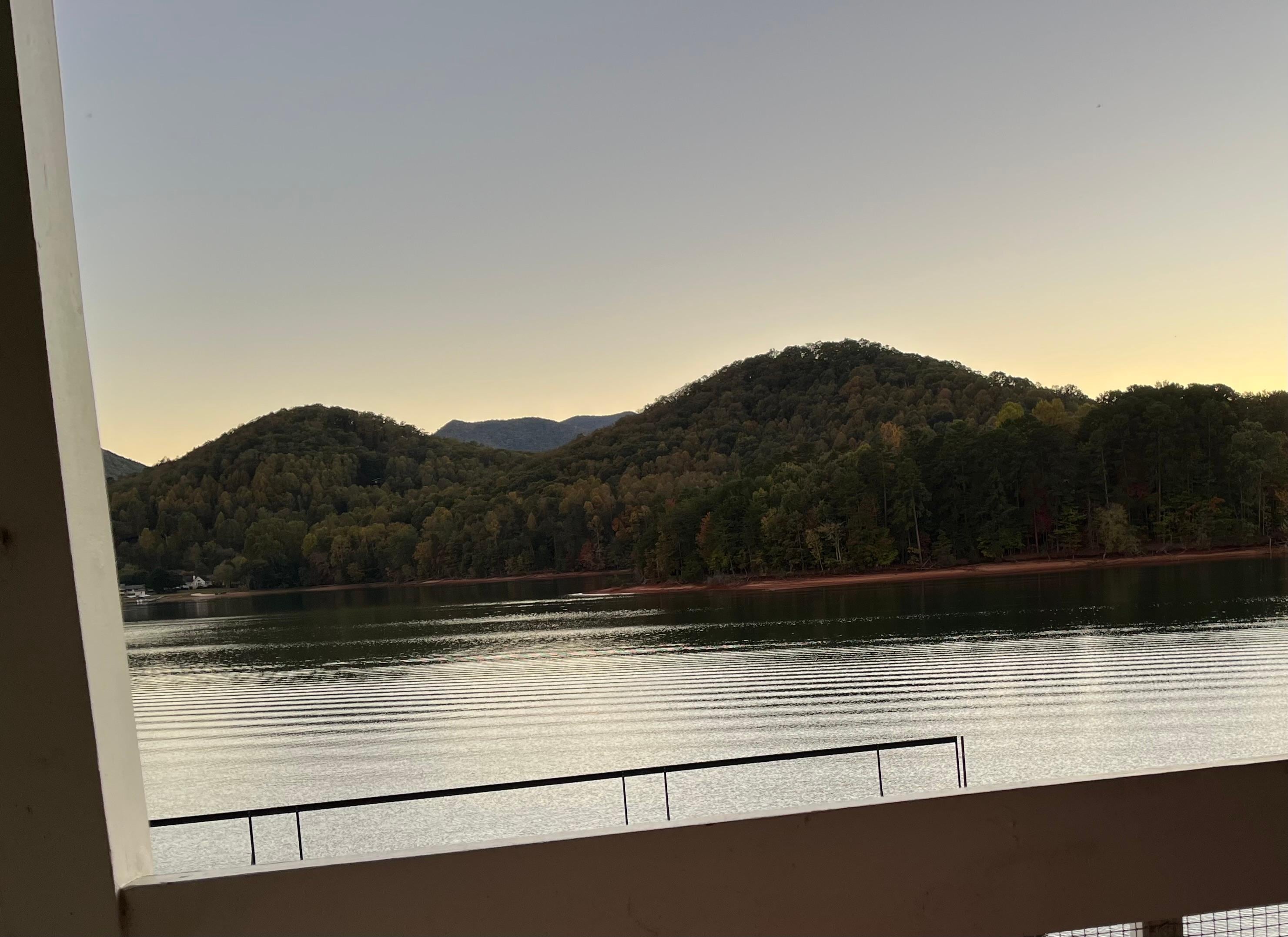 Back deck overlooking the lake at sundown
