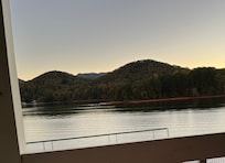 Back deck overlooking the lake at sundown