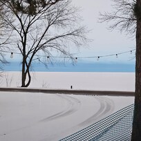 Snowy day looking at the lake.