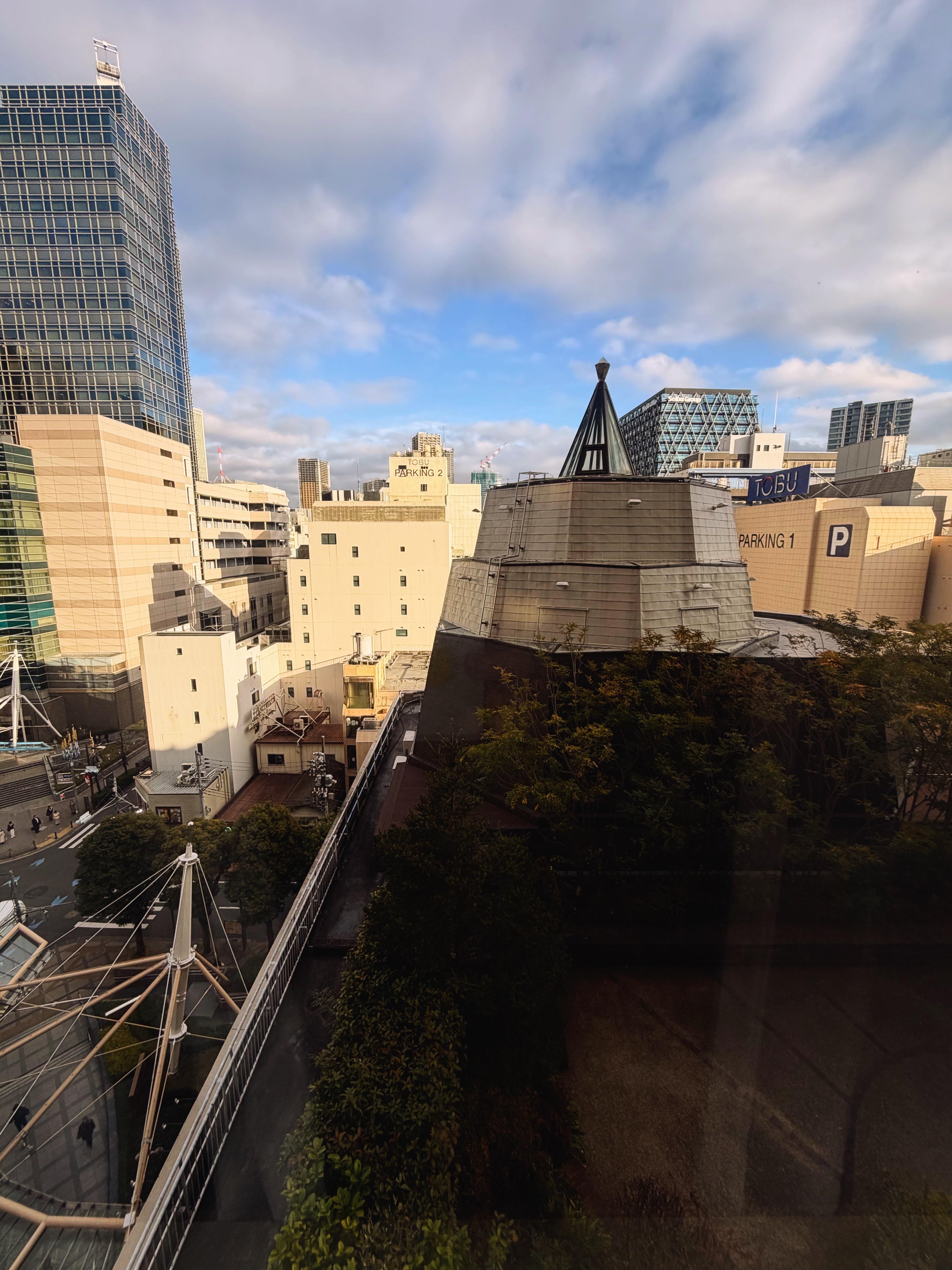 View from 7th floor overlooking the hotel front and intersection below.