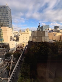 View from 7th floor overlooking the hotel front and intersection below.