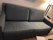 Living room couch, needs replaced or at least cleaned.