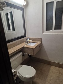 The sink has been obviously repaired but not very stable