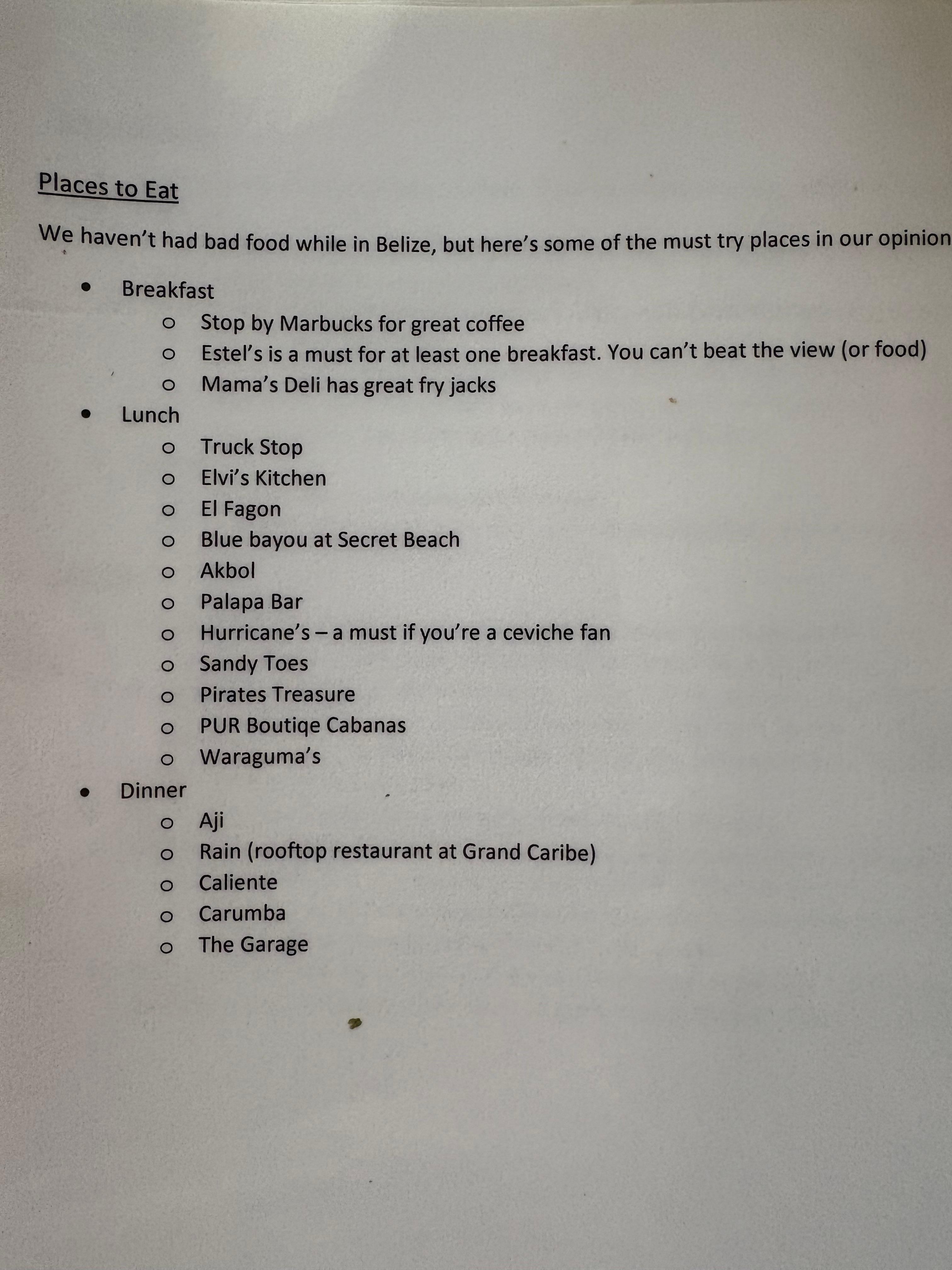 Recommendations on where to eat. Estel’s by the beach for breakfast is a must!