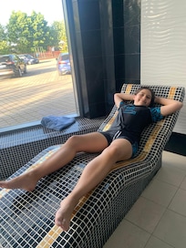 heated sunloungers in the pool area
