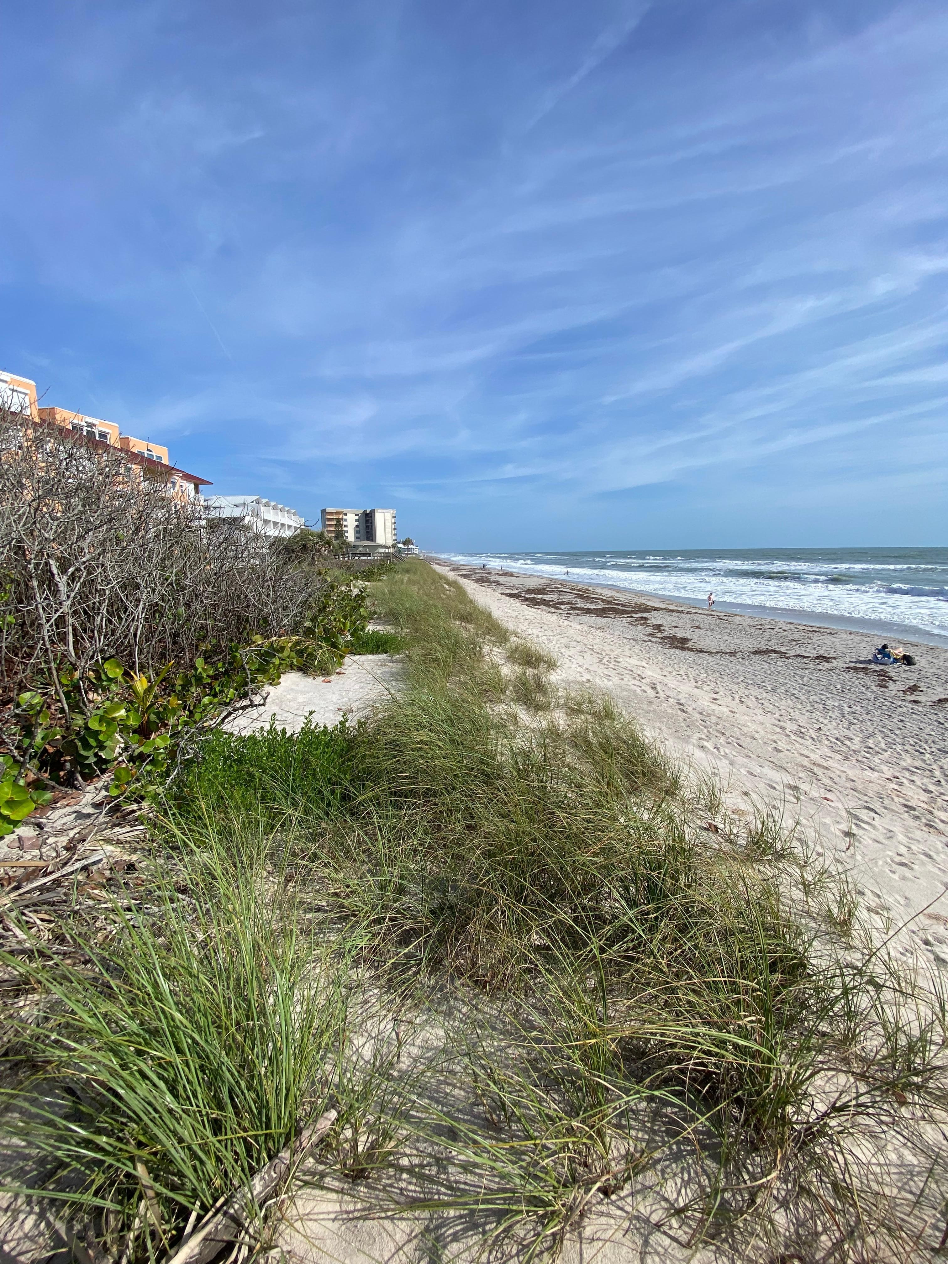 “Our” beautiful beach looking north. We watched the rocket launch from here. 