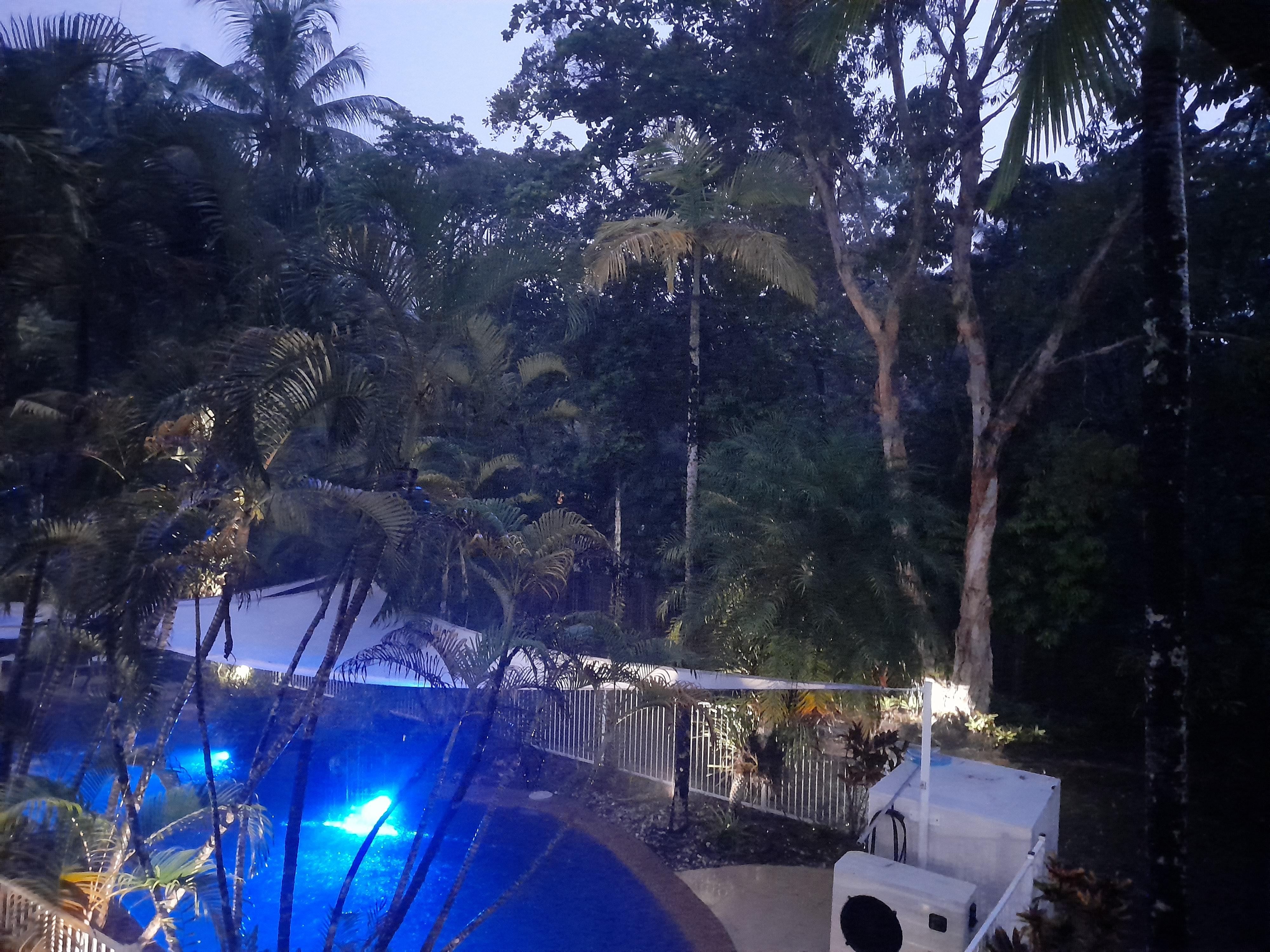 Spectacular thunderstorm on our last night, shot capturing lightning and nice pool blue lights from our dry balcony