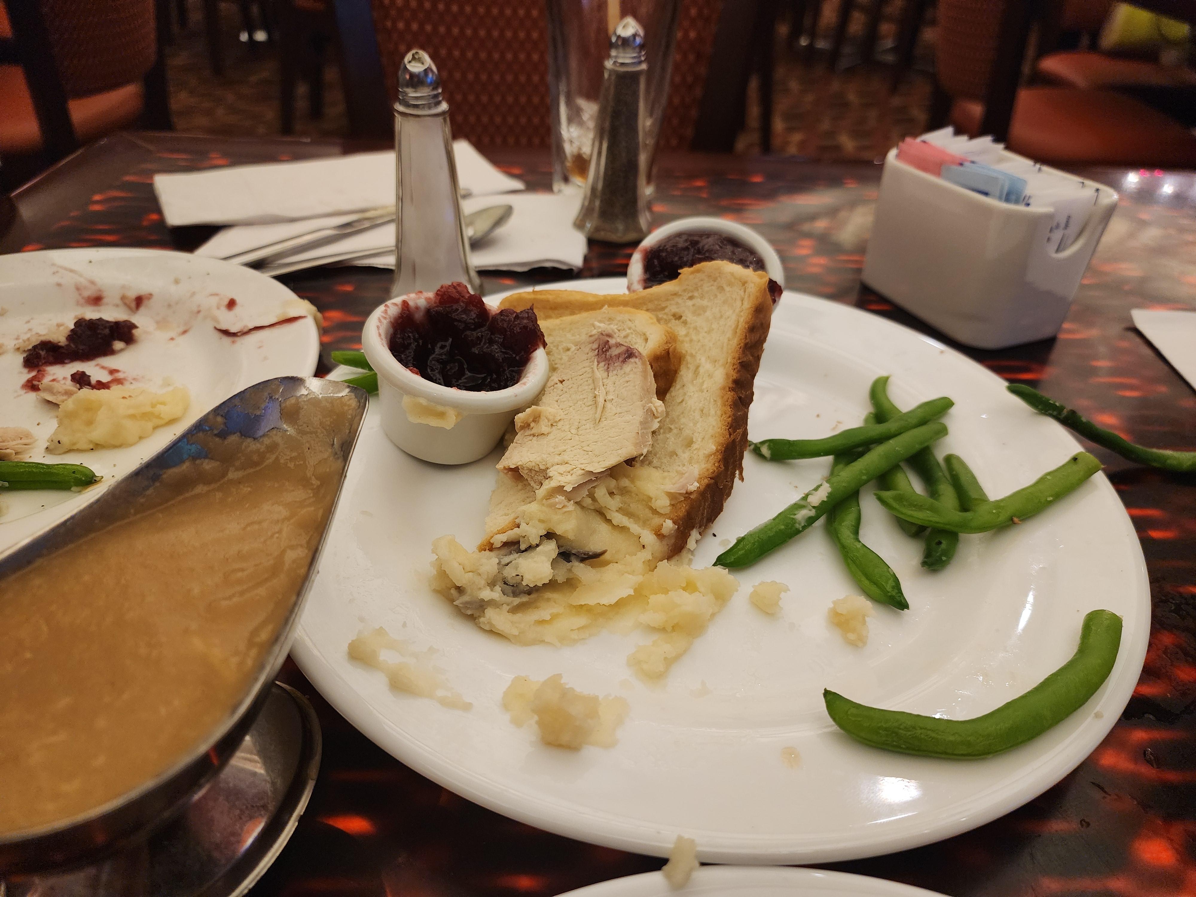 Open face turkey dinner special. Turkey was delicious, green bean cooked to perfection and for $14.95!!!