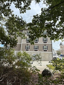 Rear of hotel from the forest behind.