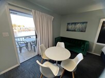 Comfy couch and clean table