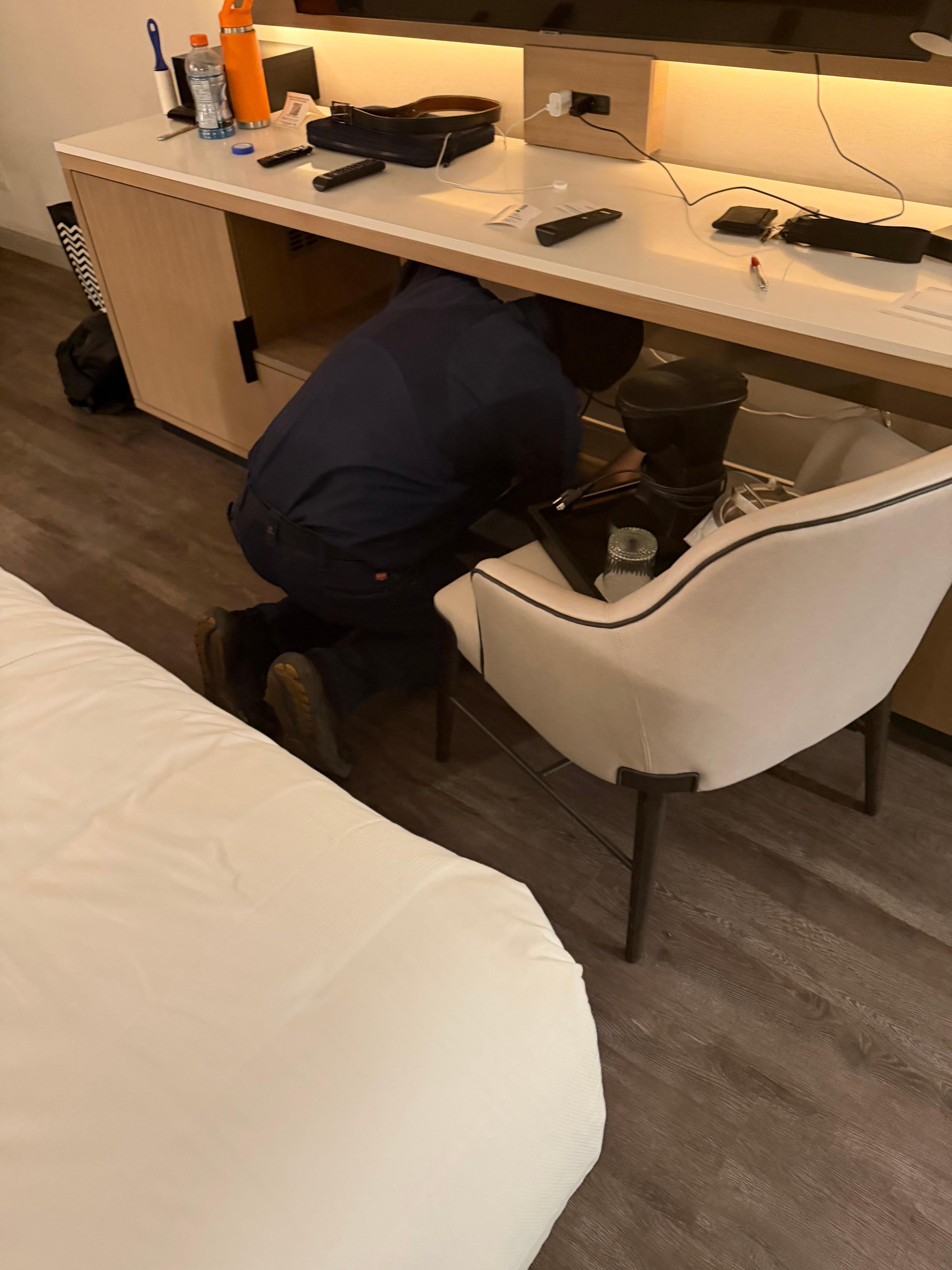 Maintenance Man in our hotel at 9 a clock at night.