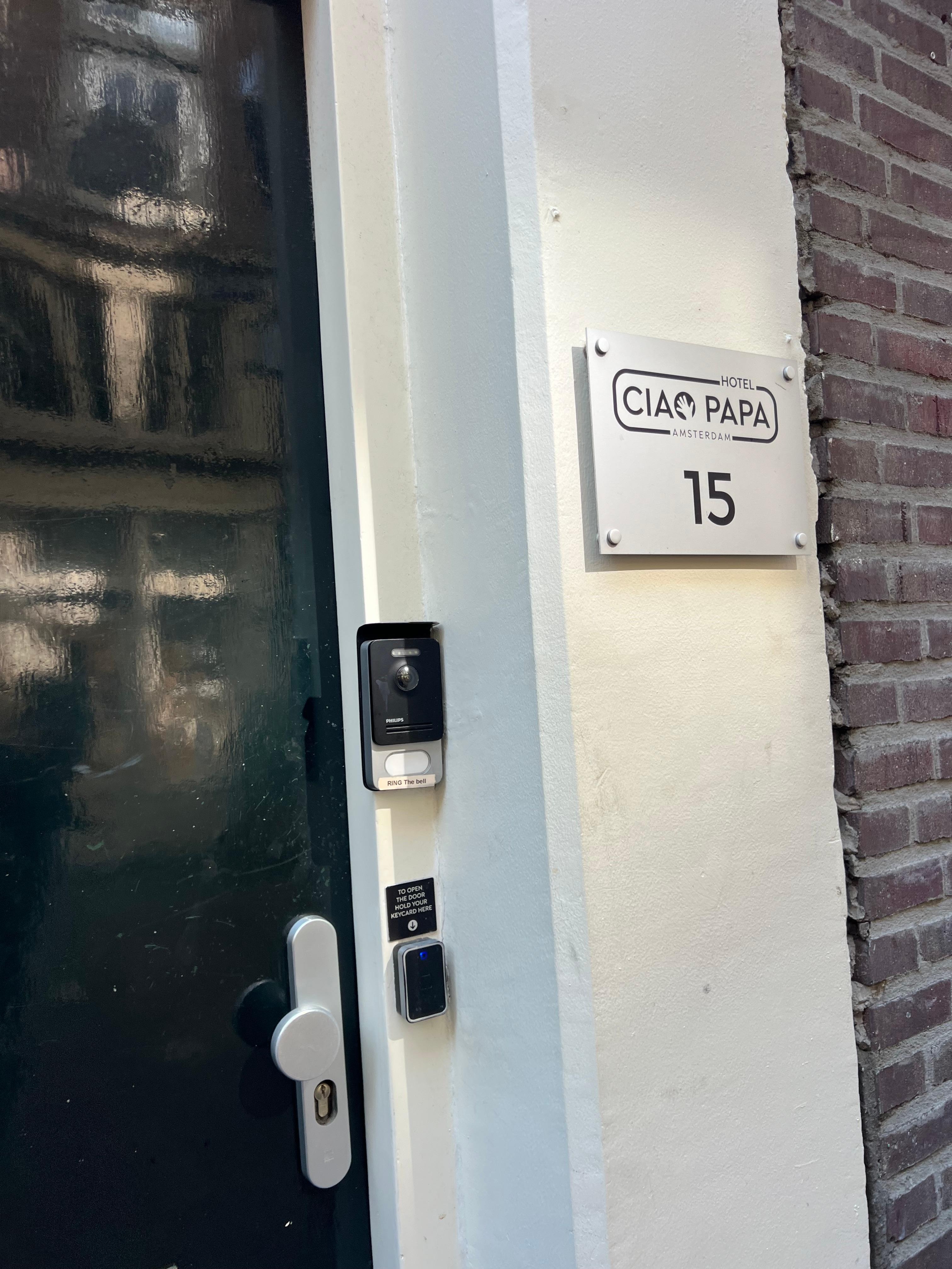 Outside door with communication to reception
