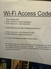 Guest book info for internet access.