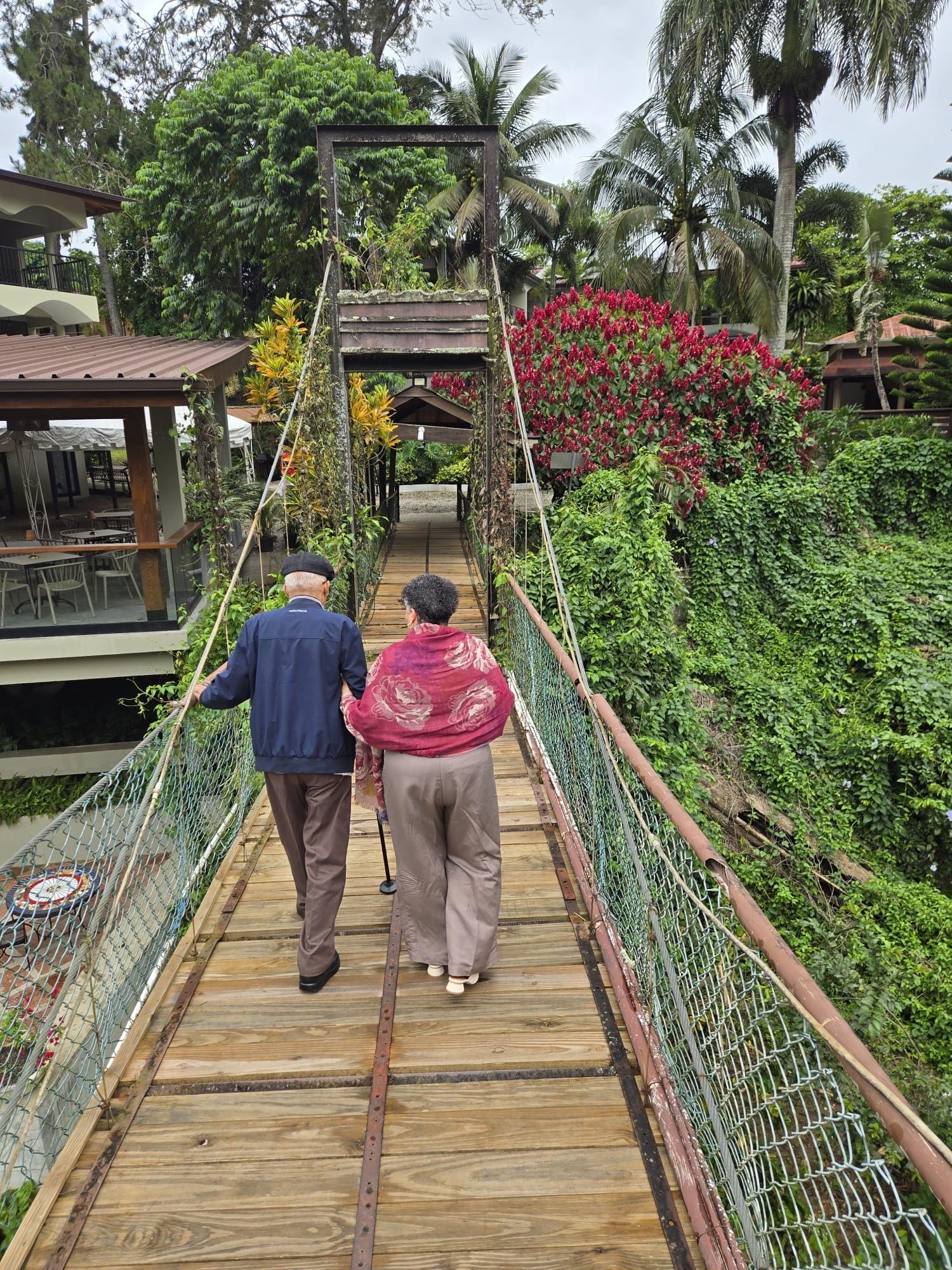 Walking with my 94 years old dad cross the bridge 