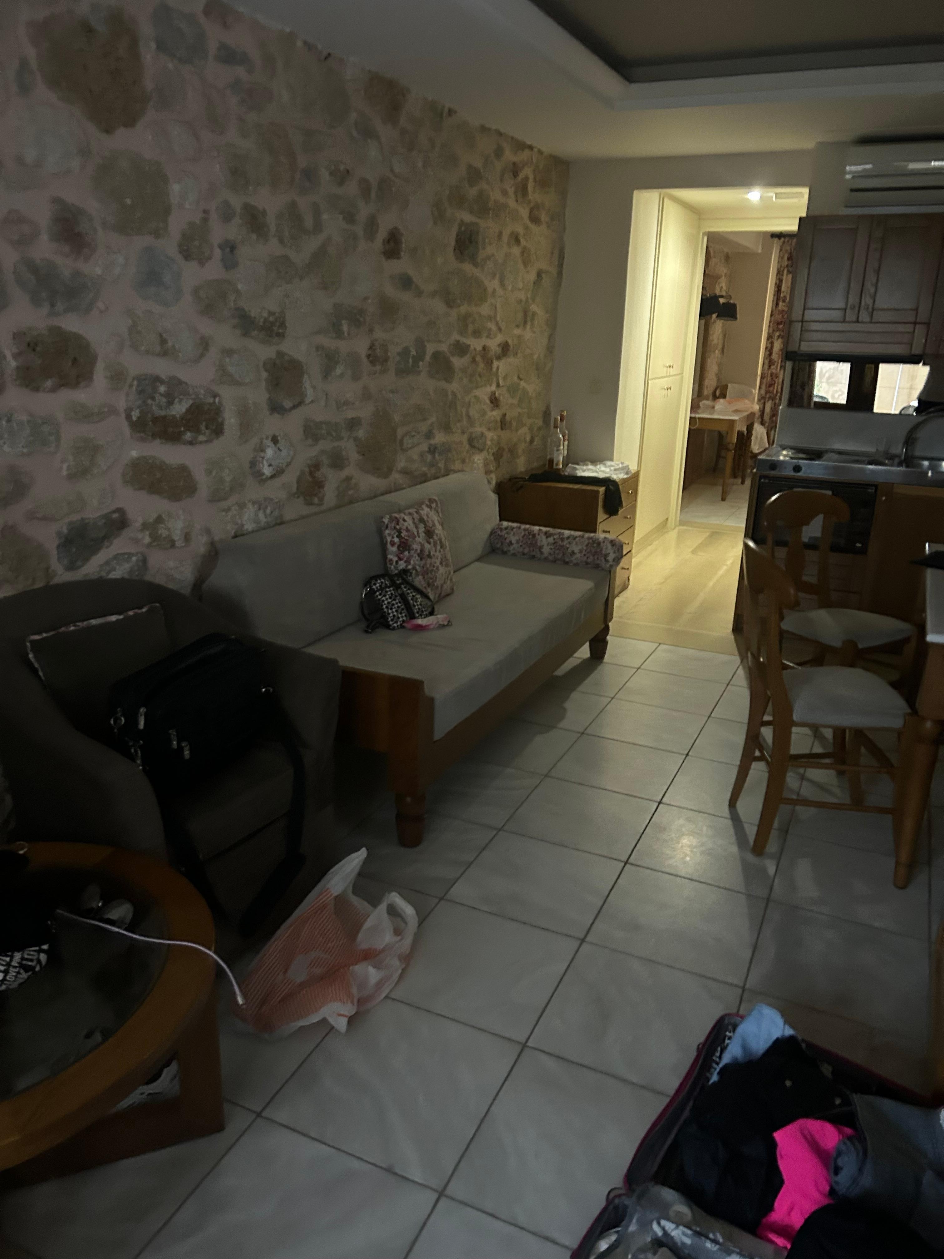 1 bed apartment living room, a little dark