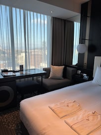 キングサイズの大きなベッド、窓からは正面に熊本城が望めます