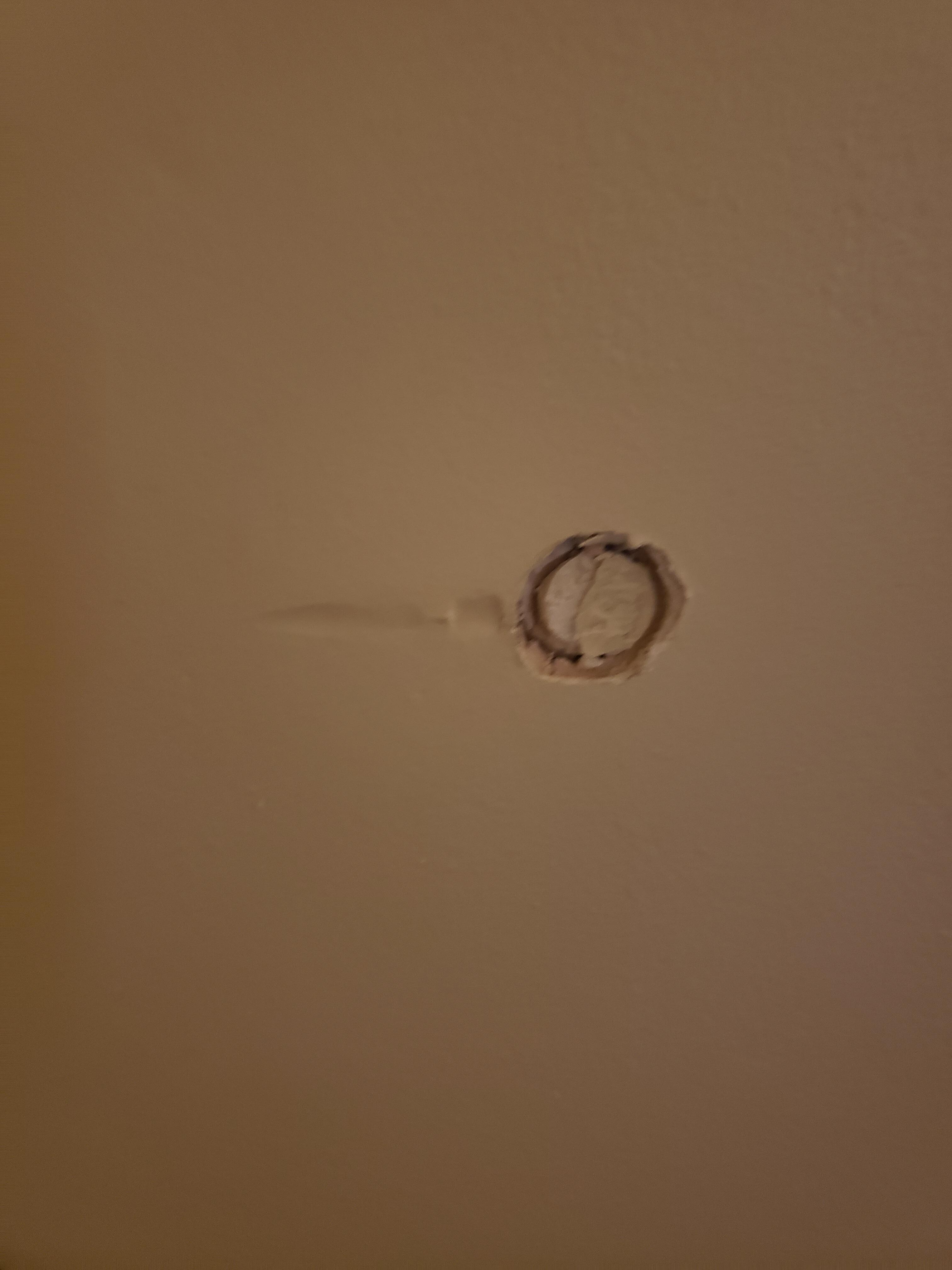 From the door knob was there when we got there theres no door stops another cheap repair money grab for our deposit luckly they acknowledged it was there previously 