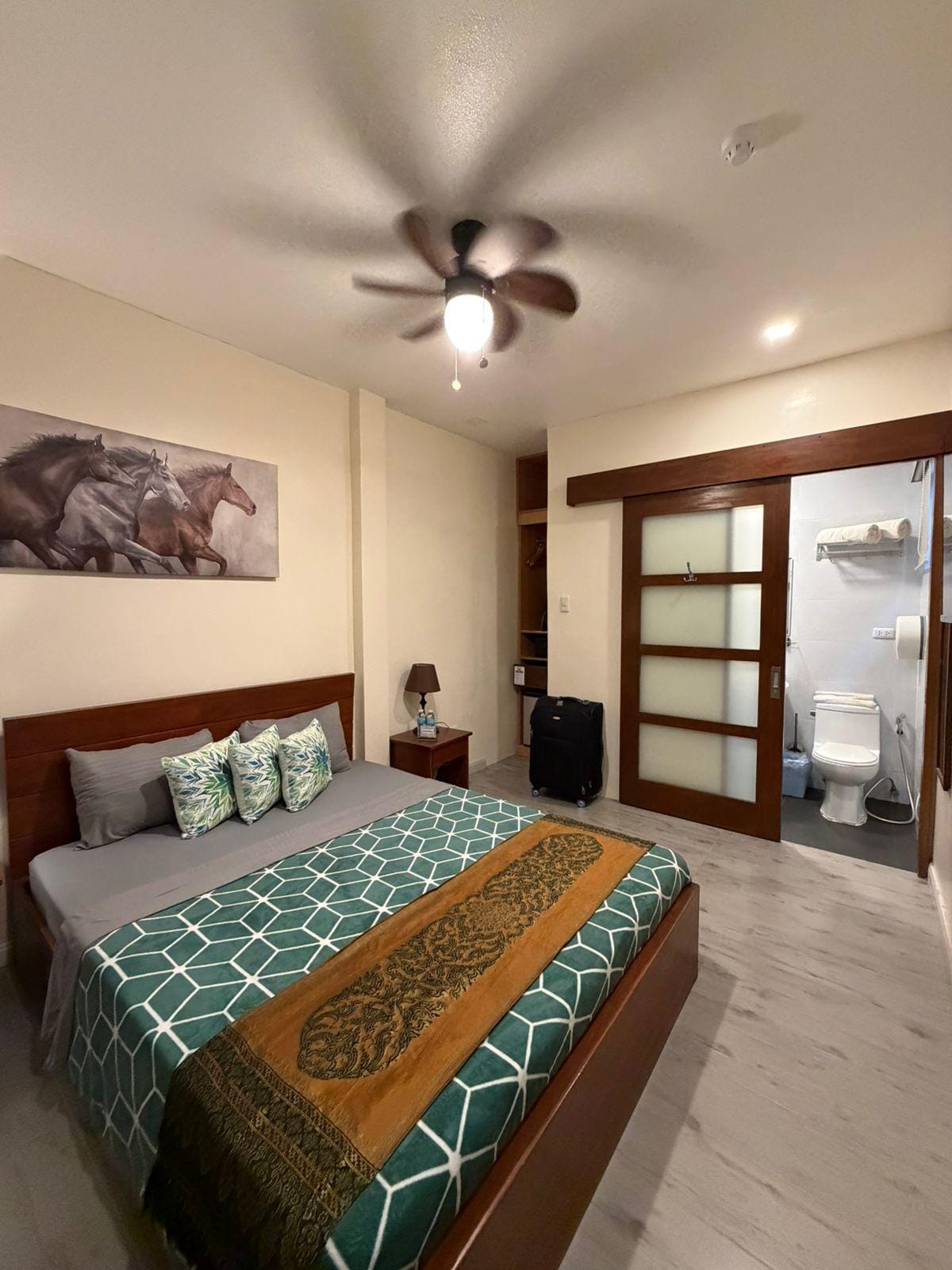 Clean, cool, and spacious room.