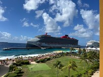 View from our balcony.. you can see the cruise ships in port.