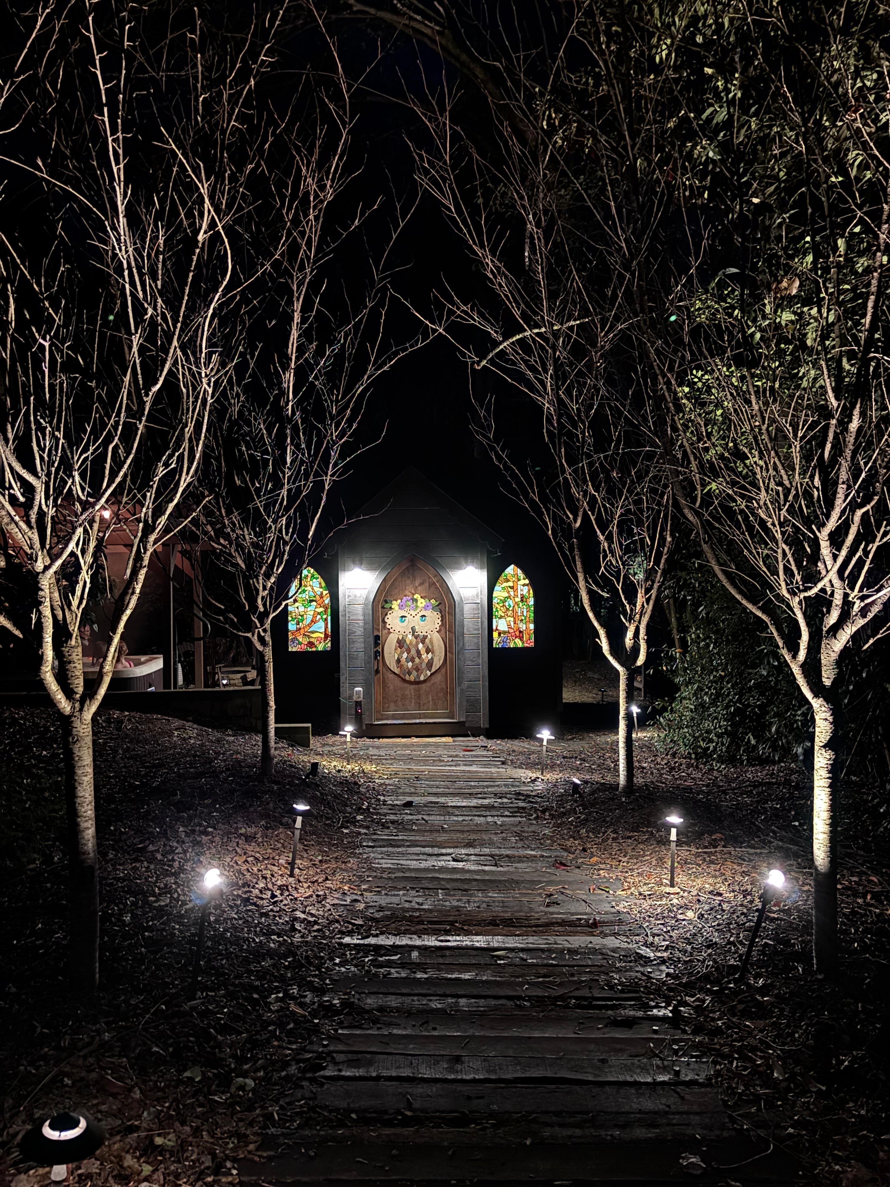 Gorgeous lighting adds to the feeling of being in an enchanted place right in the heart of Alpharetta 