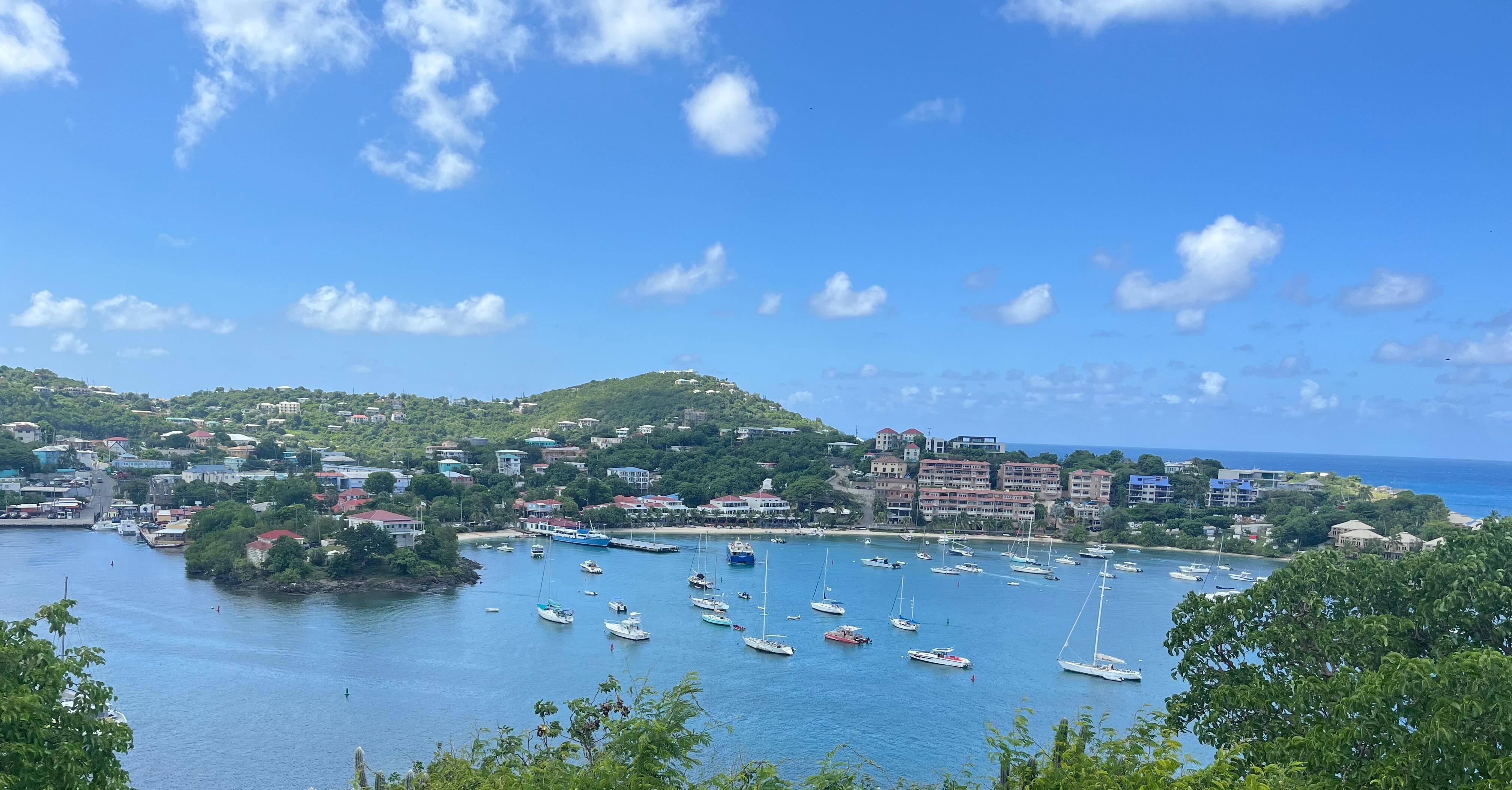 View of Cruz Bay from trail to Honeymoon Beach