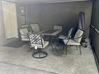 Dirty and depressing outdoor dining area.