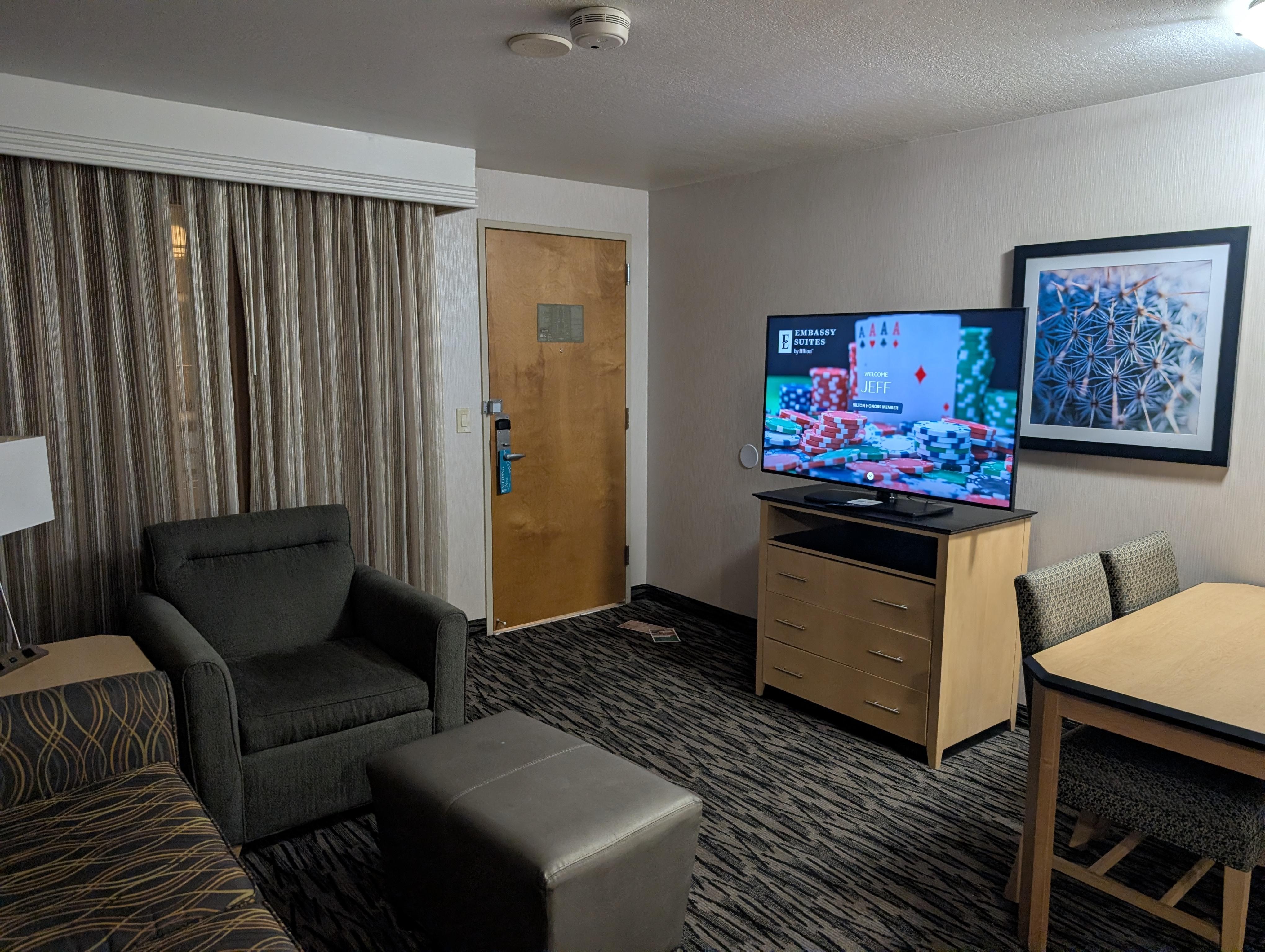 Seating area of the room.