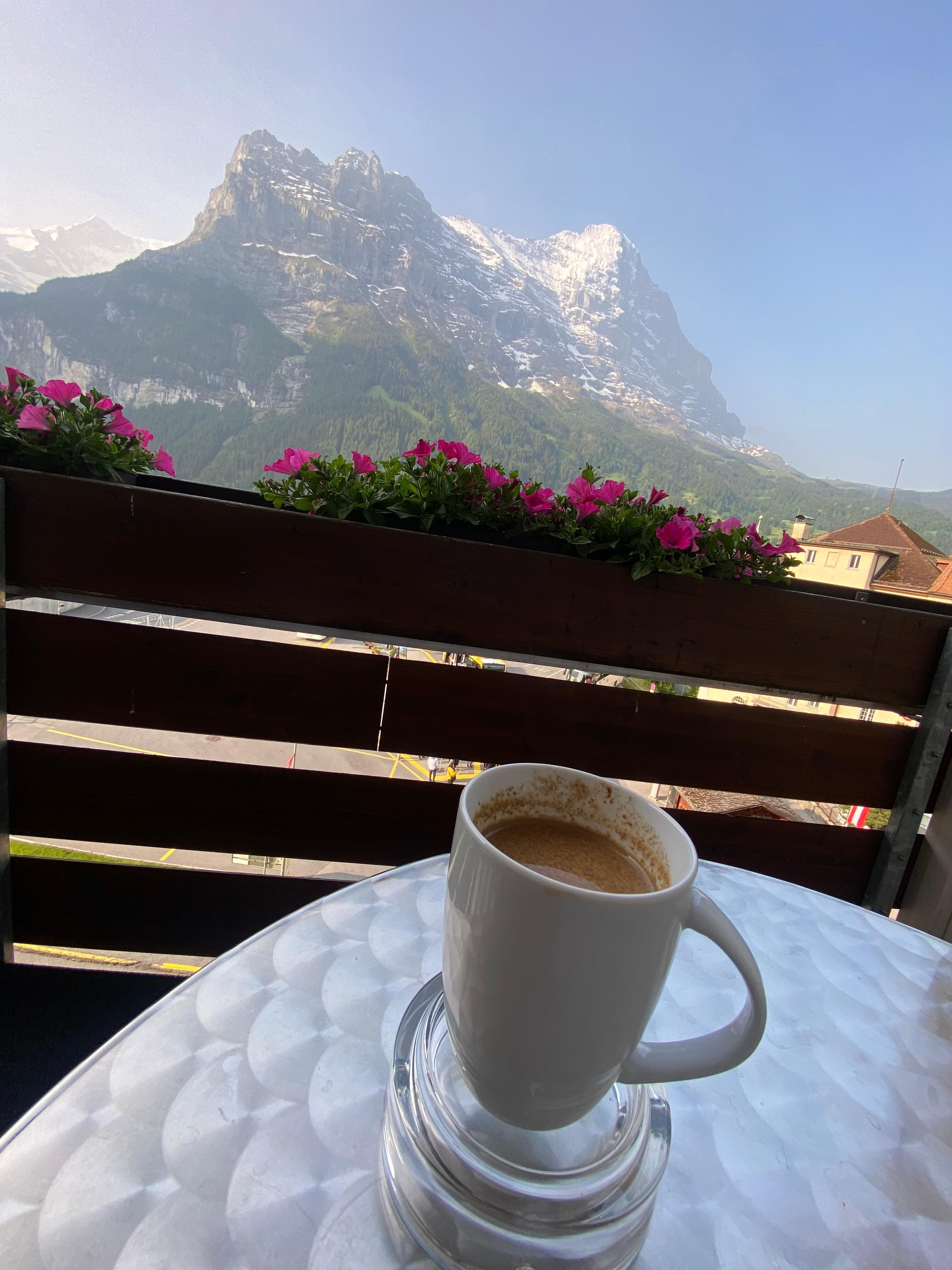 Morning cup of coffee on their balcony