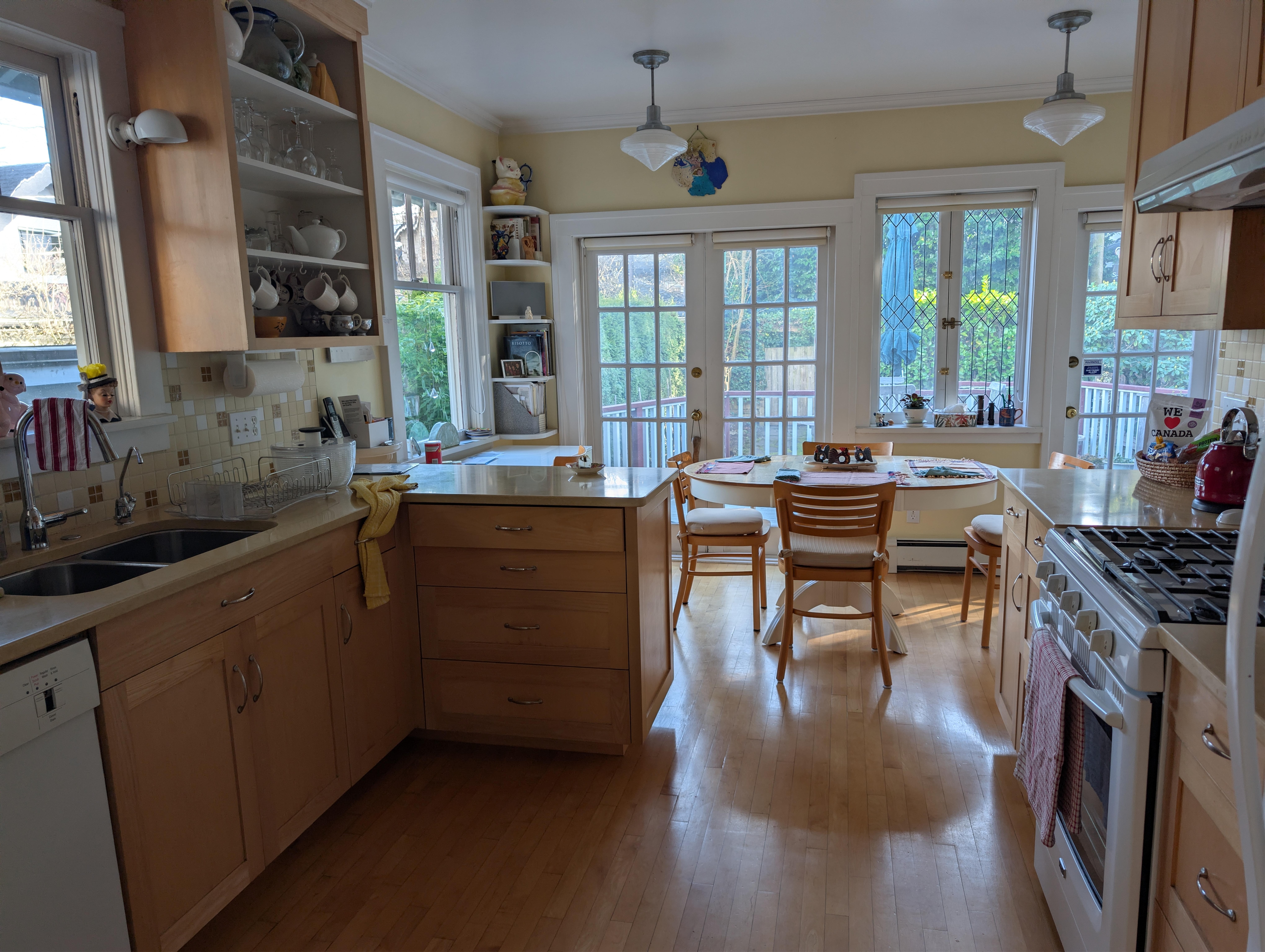 Kitchen and view to back yard