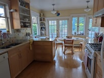 Kitchen and view to back yard