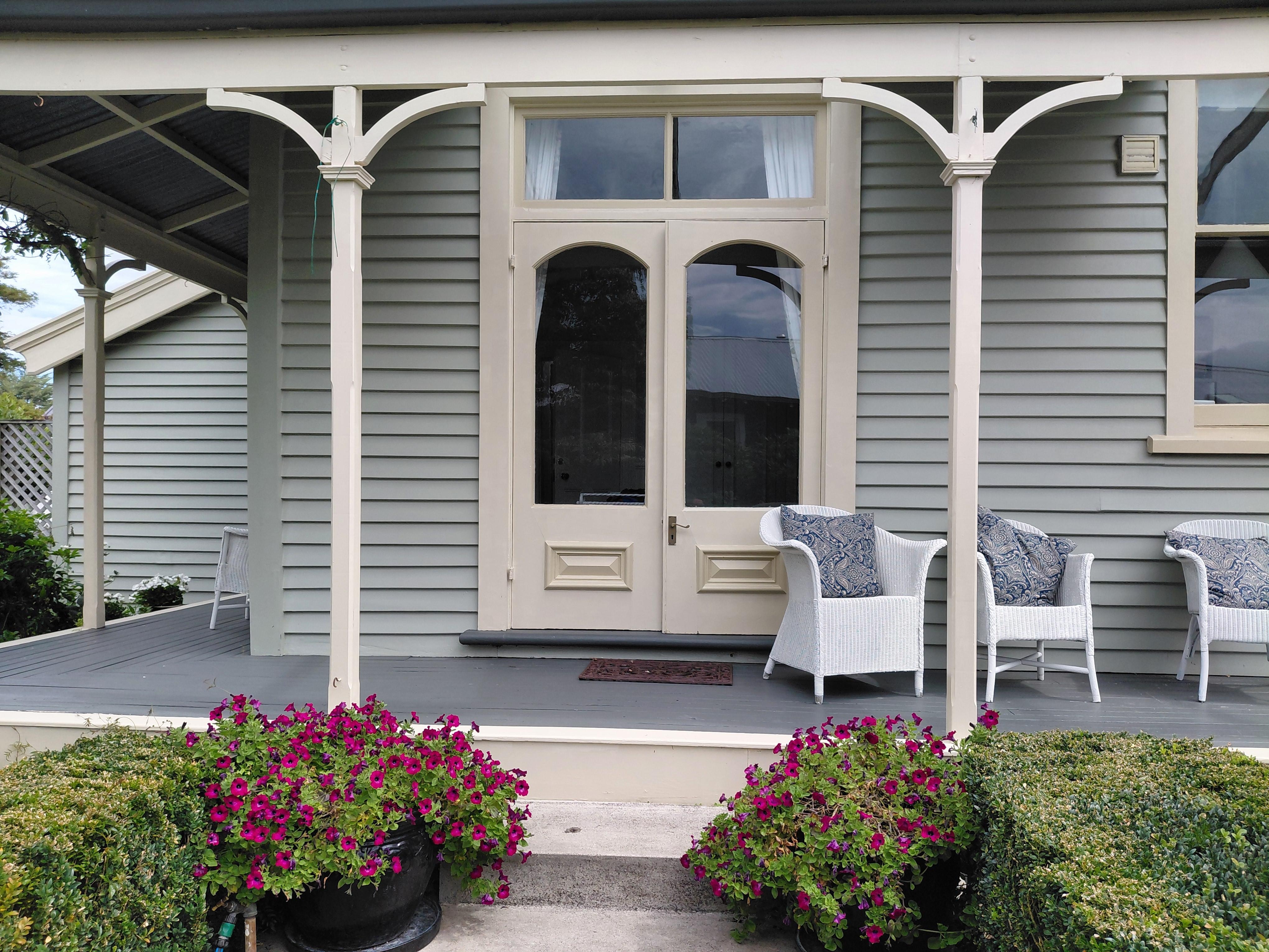 French doors of our room leading to garden.  We had cup tea out on verandah with friends who visited us there. 