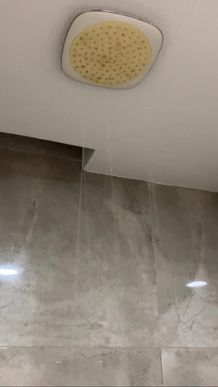 Barely functioning shower head in the bathroom