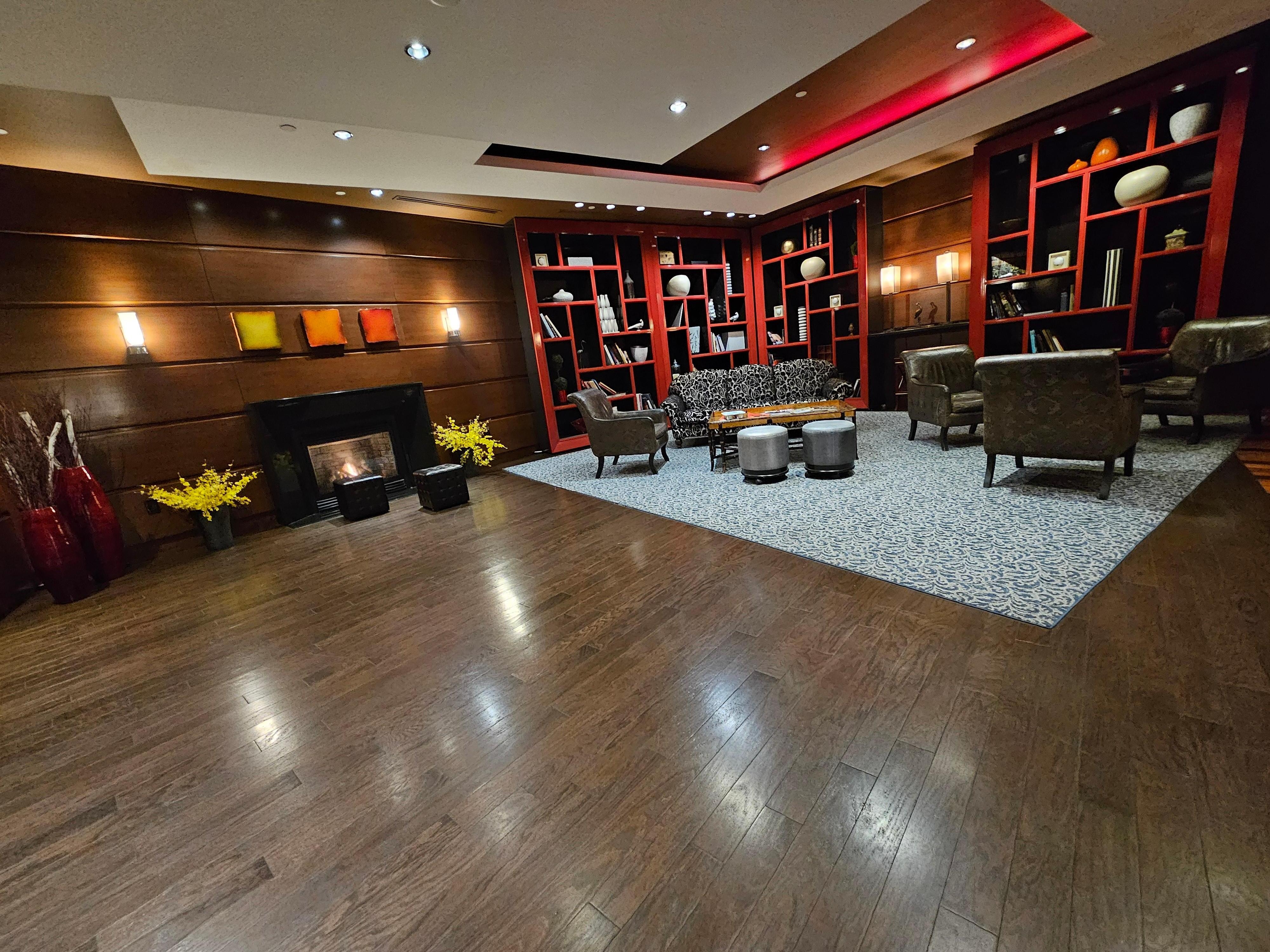 Beautiful lobby below where they do construction at way too early in the morning.