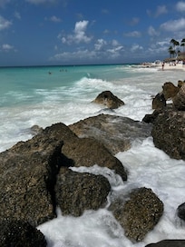 Druif Beach near Tamrajin /Divi resort. You can walk to Eagle beach from Each