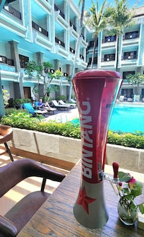 Chilling by the pool at the Vira Bali hotel.