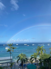 Morning view from patio of double rainbow