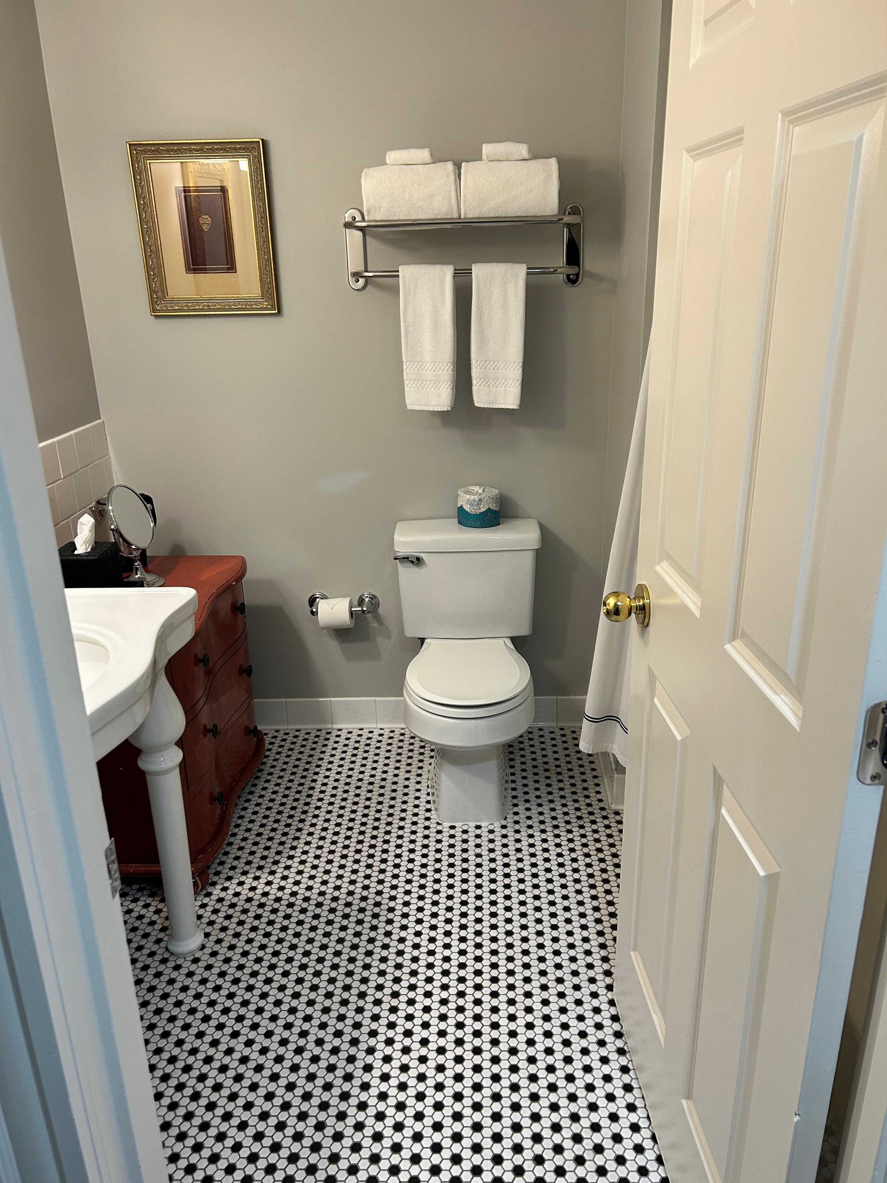 Spacious and clean bathroom with great water pressure 