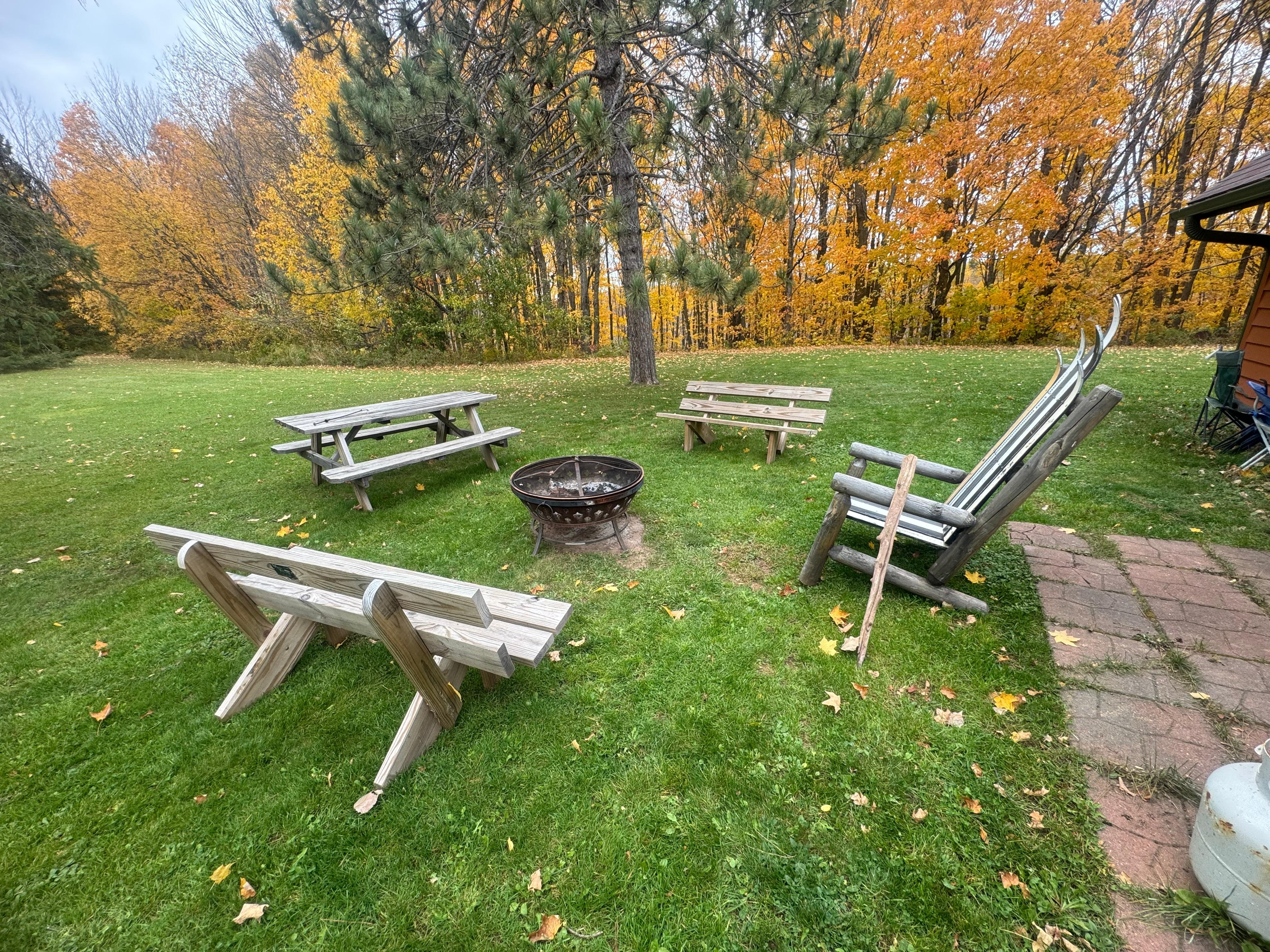 Outside around the fire pit. 