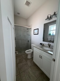Updated bathroom with clogged drain
