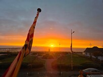 View of a fantastic sunrise over the Lowestoft beach.