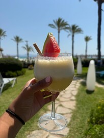 Freshly made pina colado from the bar