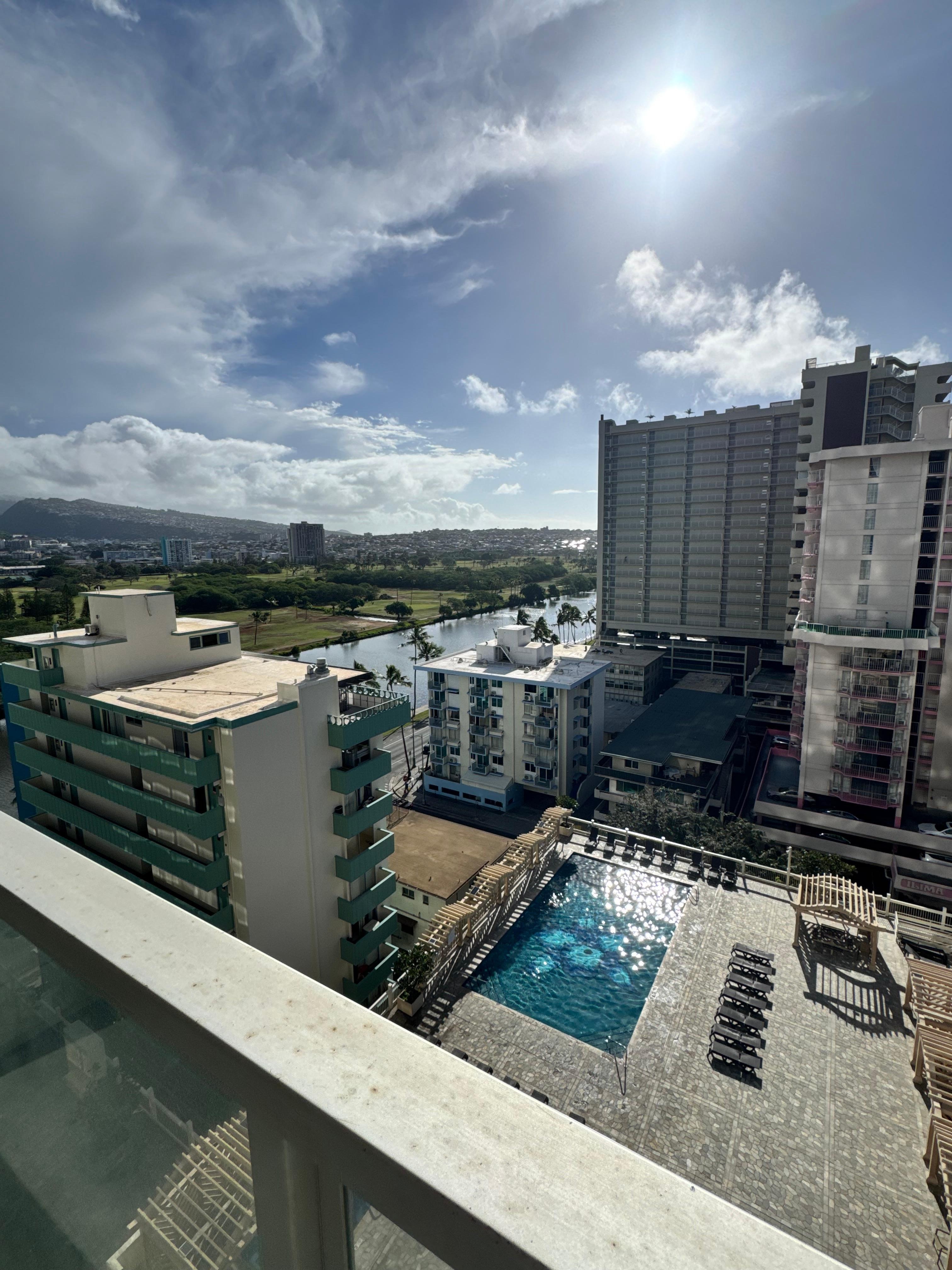 View from the porch looking at the pool