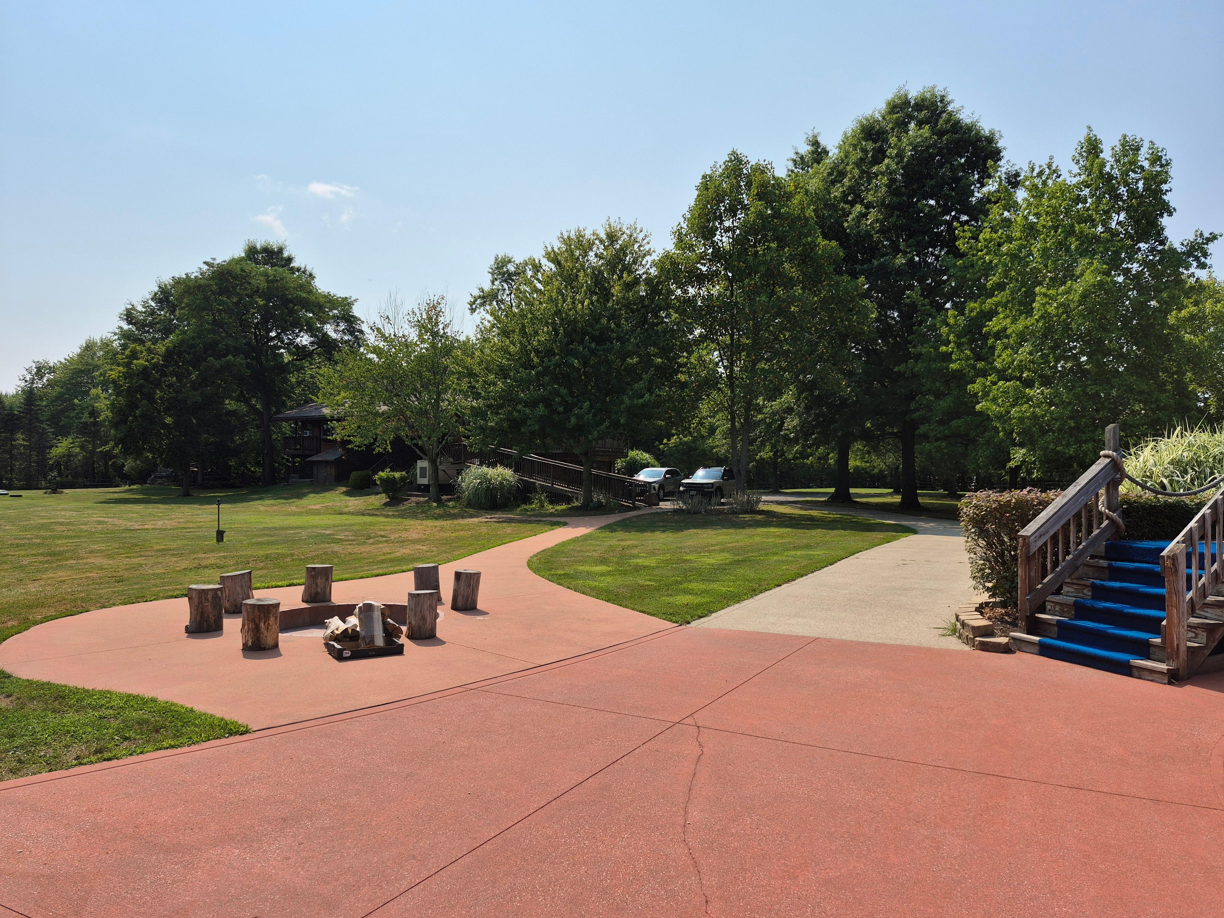 View from the pool house toward the main house. 