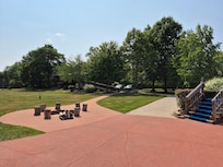 View from the pool house toward the main house.