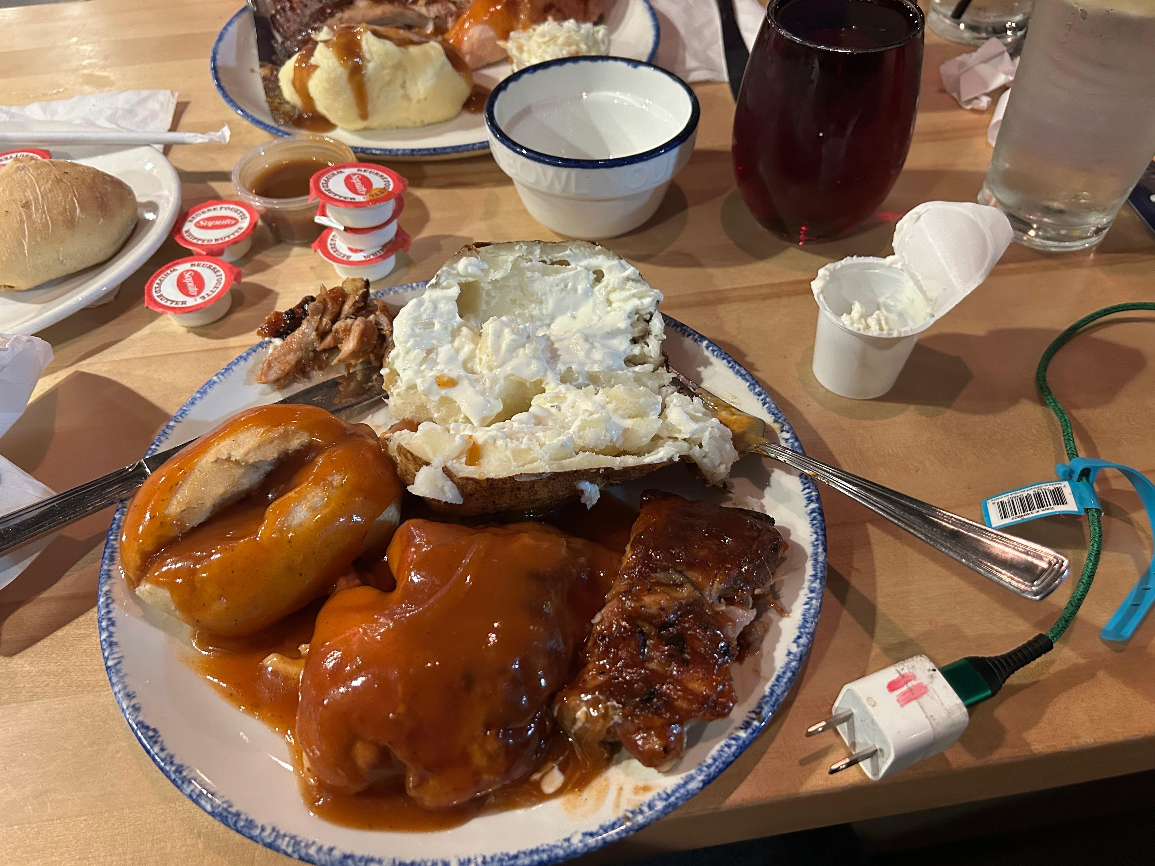 Supper at Swiss Chalet close to Hotel 1/4 chicken and baked potato only $14