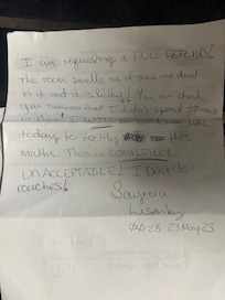 The note I left 10 mins after arriving