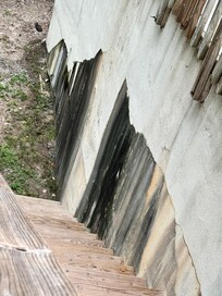 This is the wall next to the septic system. It is cracked, moldy, and actively leaking. This is stairway to get down from the house to the river. Ground was soggy from leaking septic.