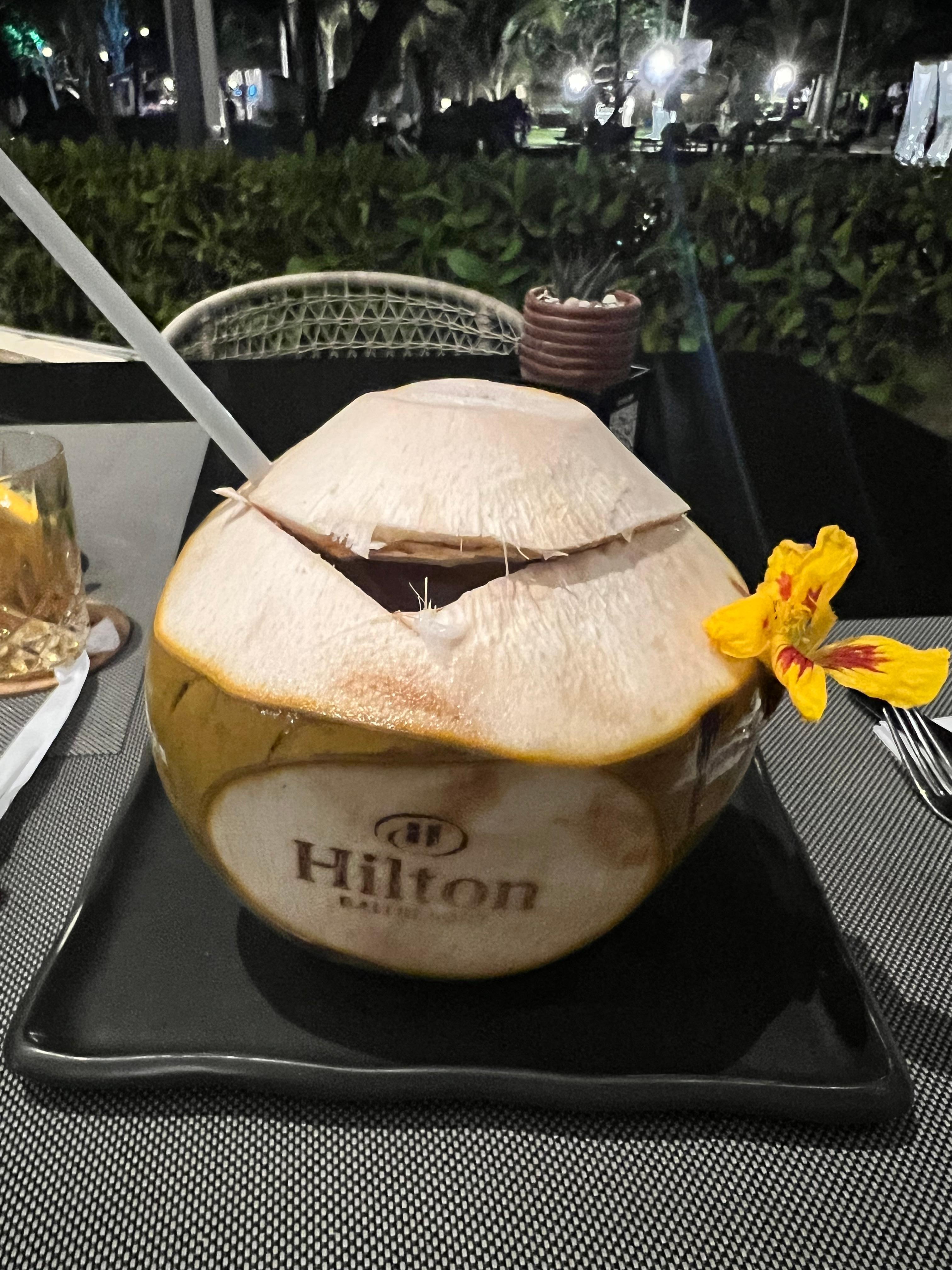 Fresh coconut cocktail from the bar. Amazing