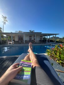 The chaise lounge on the deck on the far side of the pool is the perfect place to read in the morning. When the sun gets too intense you just hop in the pool.